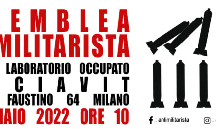 16 gennaio. Assemblea antimilitarista a Milano