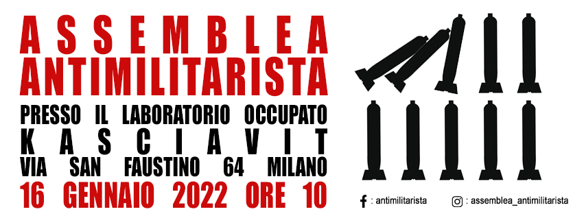 16 gennaio. Assemblea antimilitarista a Milano