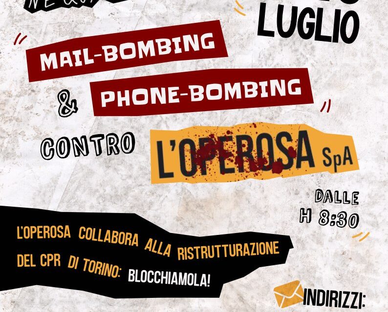 19 e 20/07. Mail e phone bombing contro Operosa. No CPR!